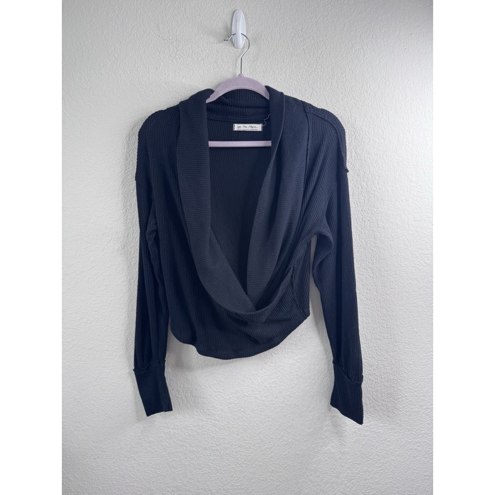 We The Free People We The Free Black Ribbed Cowl Neck Top M Draped Boho Stretch